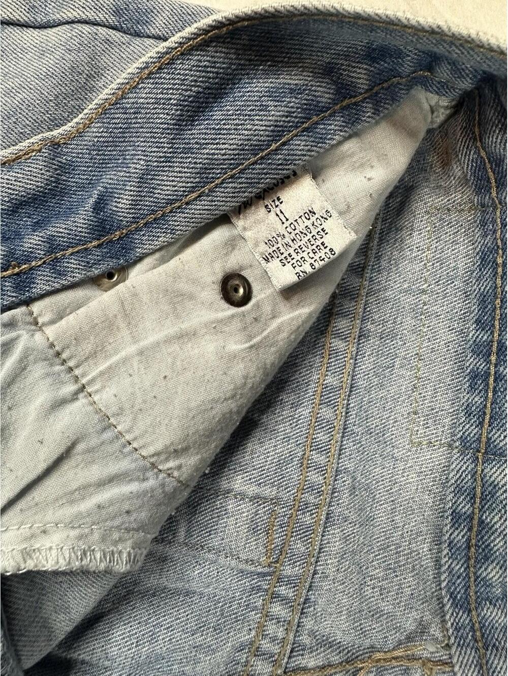 VNT 90s One World Plaid Patchwork Distressed Jeans Size 11 High Rise Straight - Picture 9 of 16